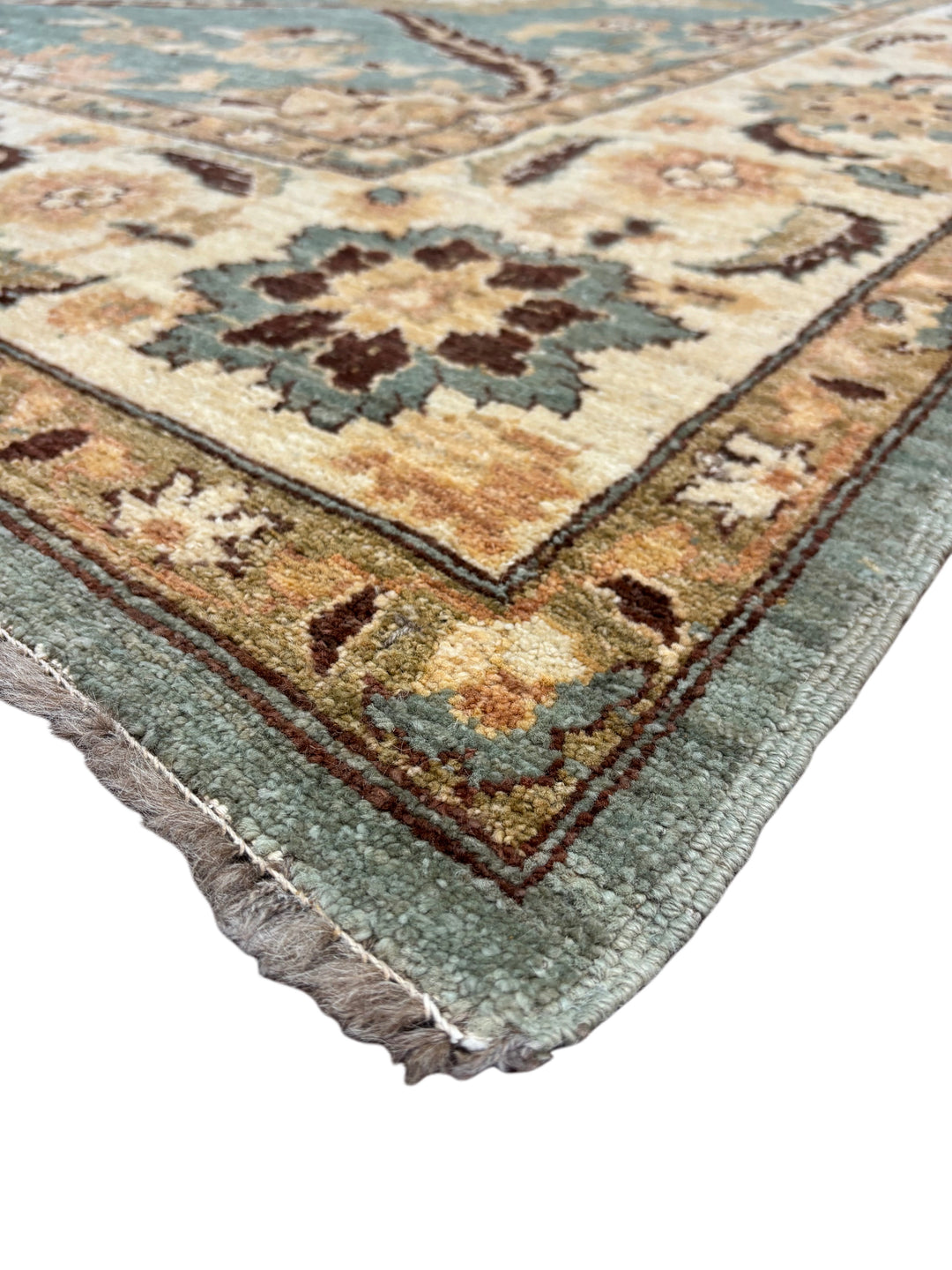 Aqua Blue &amp; Ivory Floral Hand-Knotted  Rug - Traditional Style Wool Rug - 9.10 x 12.1