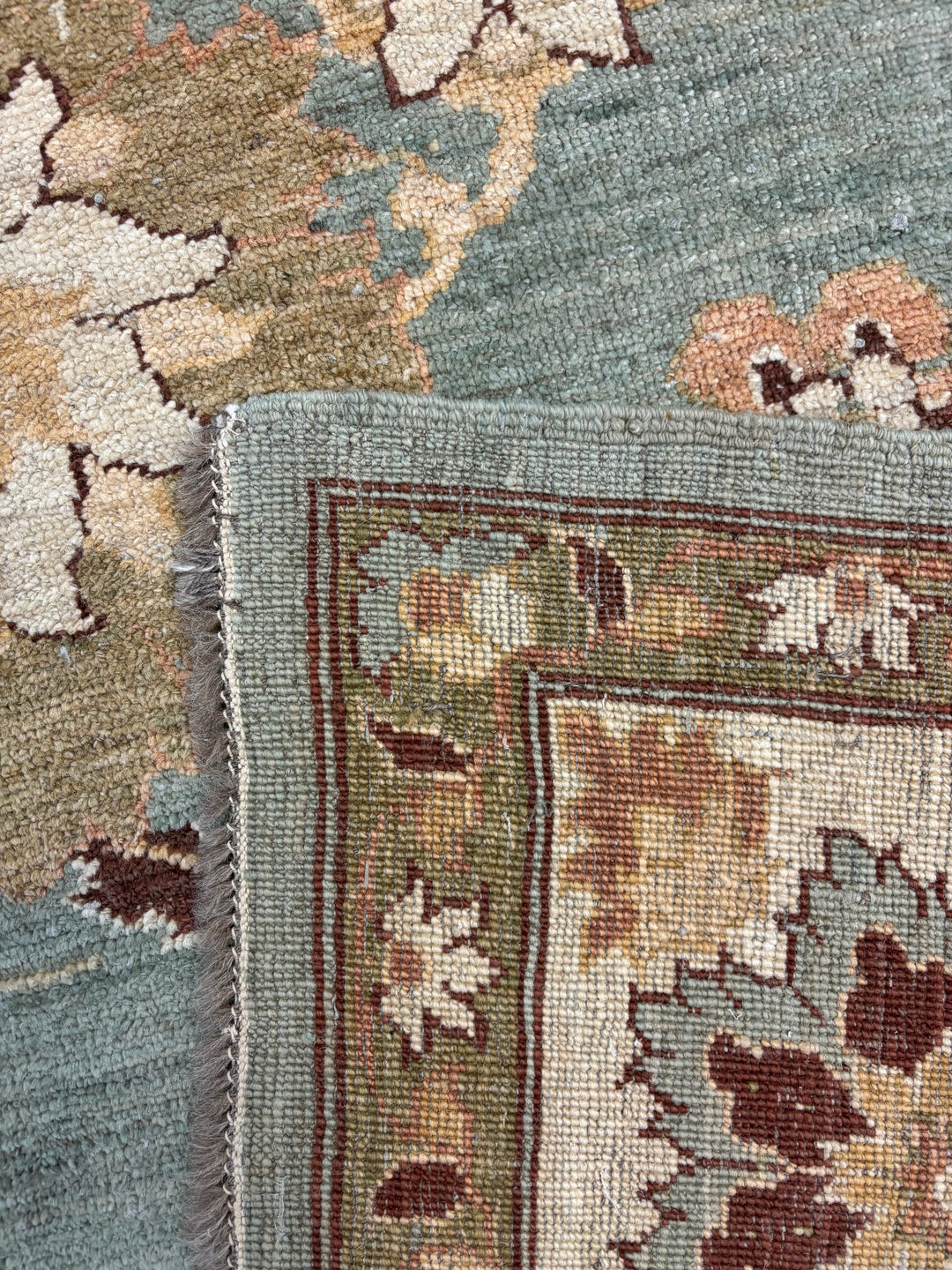 Aqua Blue &amp; Ivory Floral Hand-Knotted  Rug - Traditional Style Wool Rug - 9.10 x 12.1