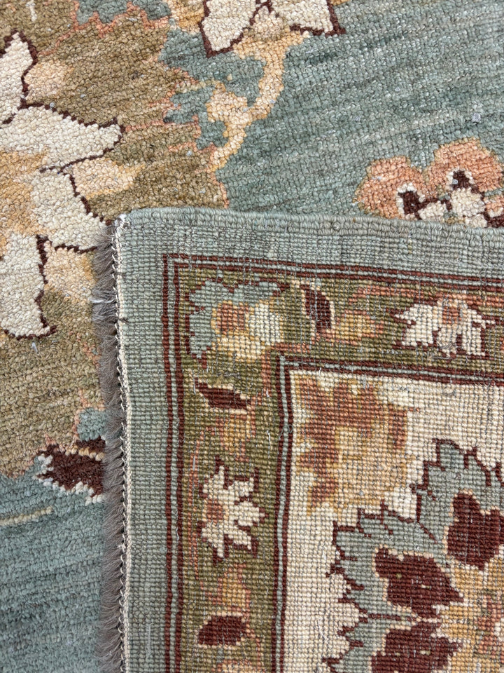 Aqua Blue &amp; Ivory Floral Hand-Knotted  Rug - Traditional Style Wool Rug - 9.10 x 12.1
