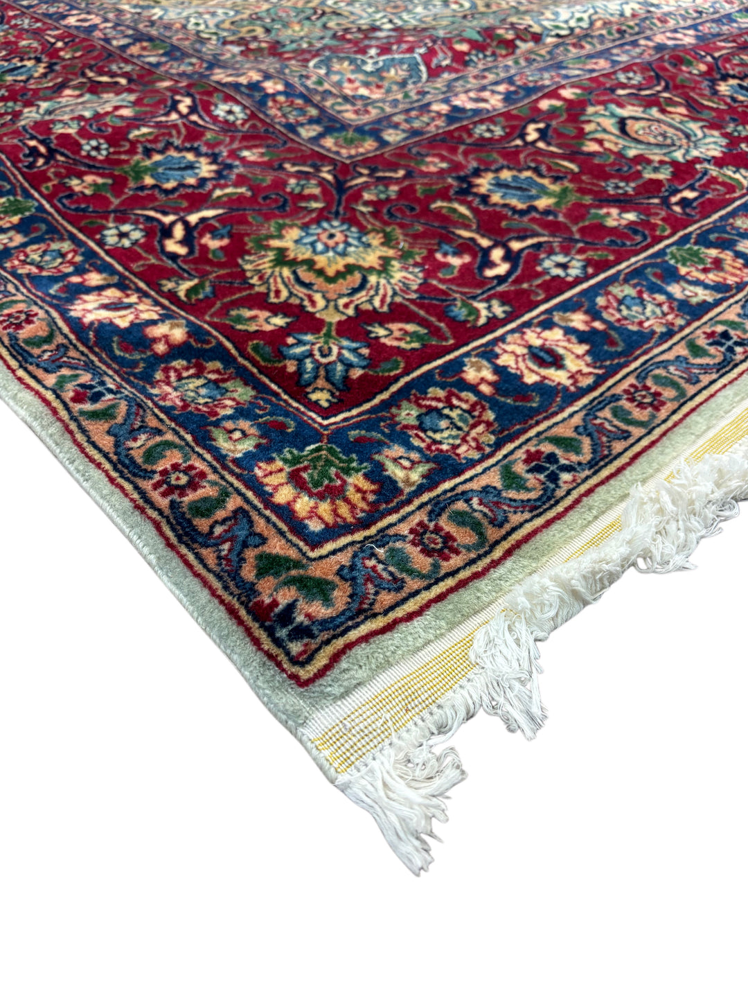 Soft Green &amp; Burgundy Persian Tabriz circa 1960 - Hand-Knotted  Rug - Floral Medallion Wool Rug - 8.0 x 11.0