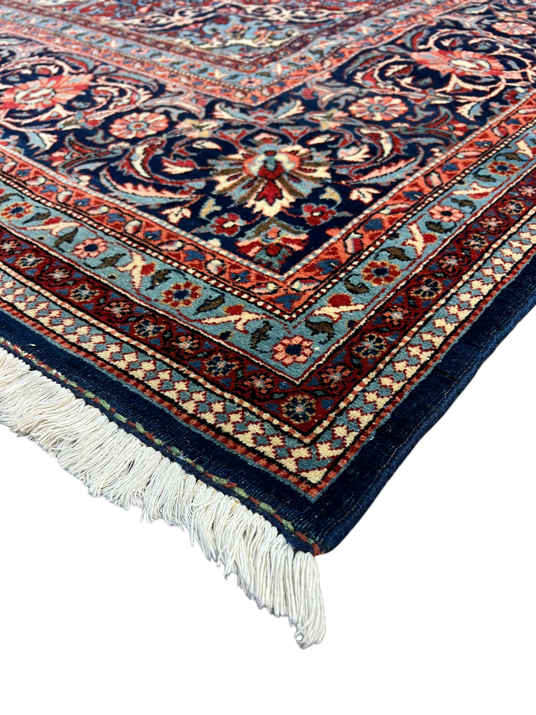 Ivory &amp; Navy Persian Isfahan Hand-Knotted Rug - Floral Medallion Wool Rug - 9.0 x 11.9