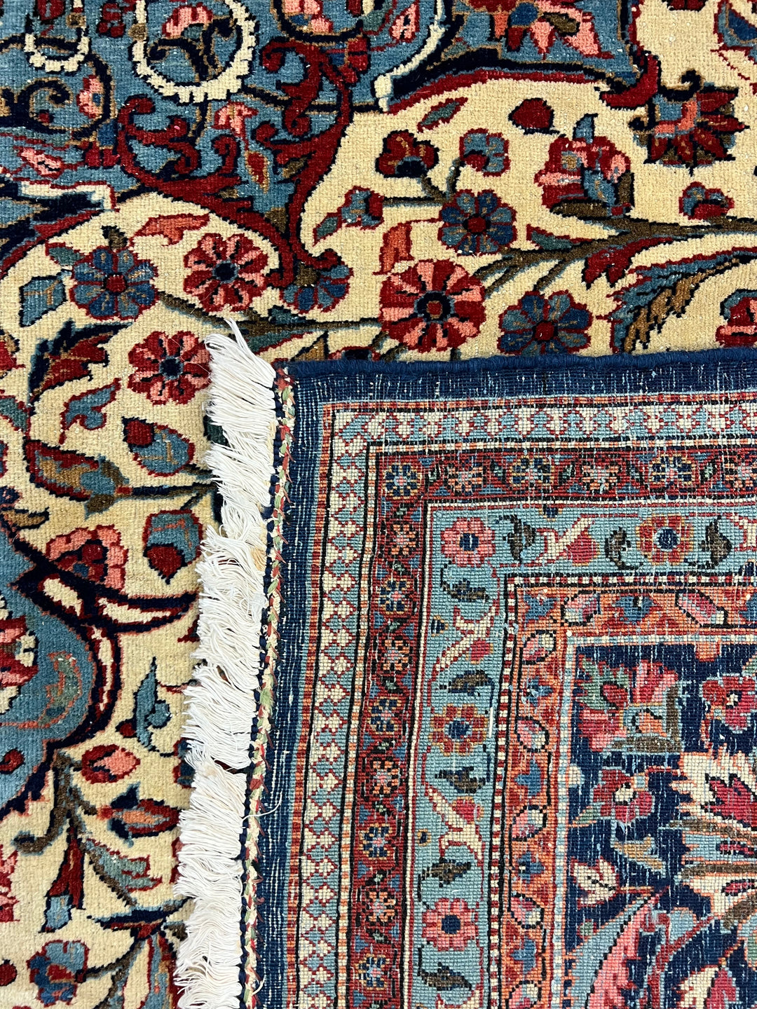 Ivory &amp; Navy Persian Isfahan Hand-Knotted Rug - Floral Medallion Wool Rug - 9.0 x 11.9