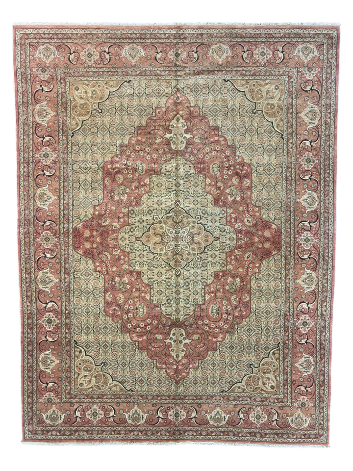 Pink &amp; Ivory Hand-Knotted  Rug | Floral Medallion Wool Rug | 9.1 x 11.11