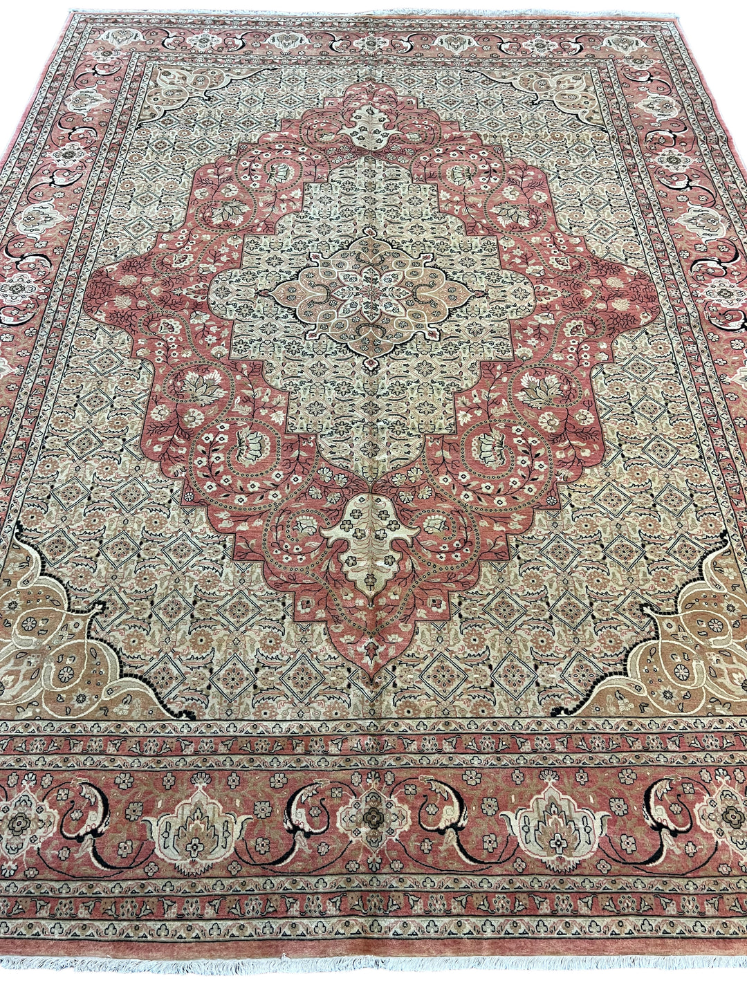 Pink &amp; Ivory Hand-Knotted  Rug | Floral Medallion Wool Rug | 9.1 x 11.11