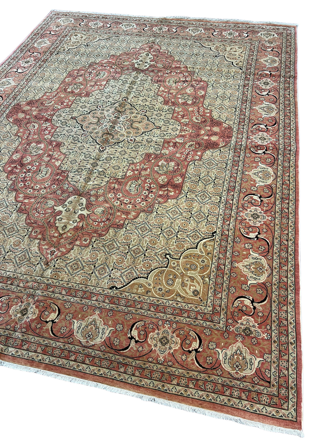 Pink &amp; Ivory Hand-Knotted  Rug | Floral Medallion Wool Rug | 9.1 x 11.11