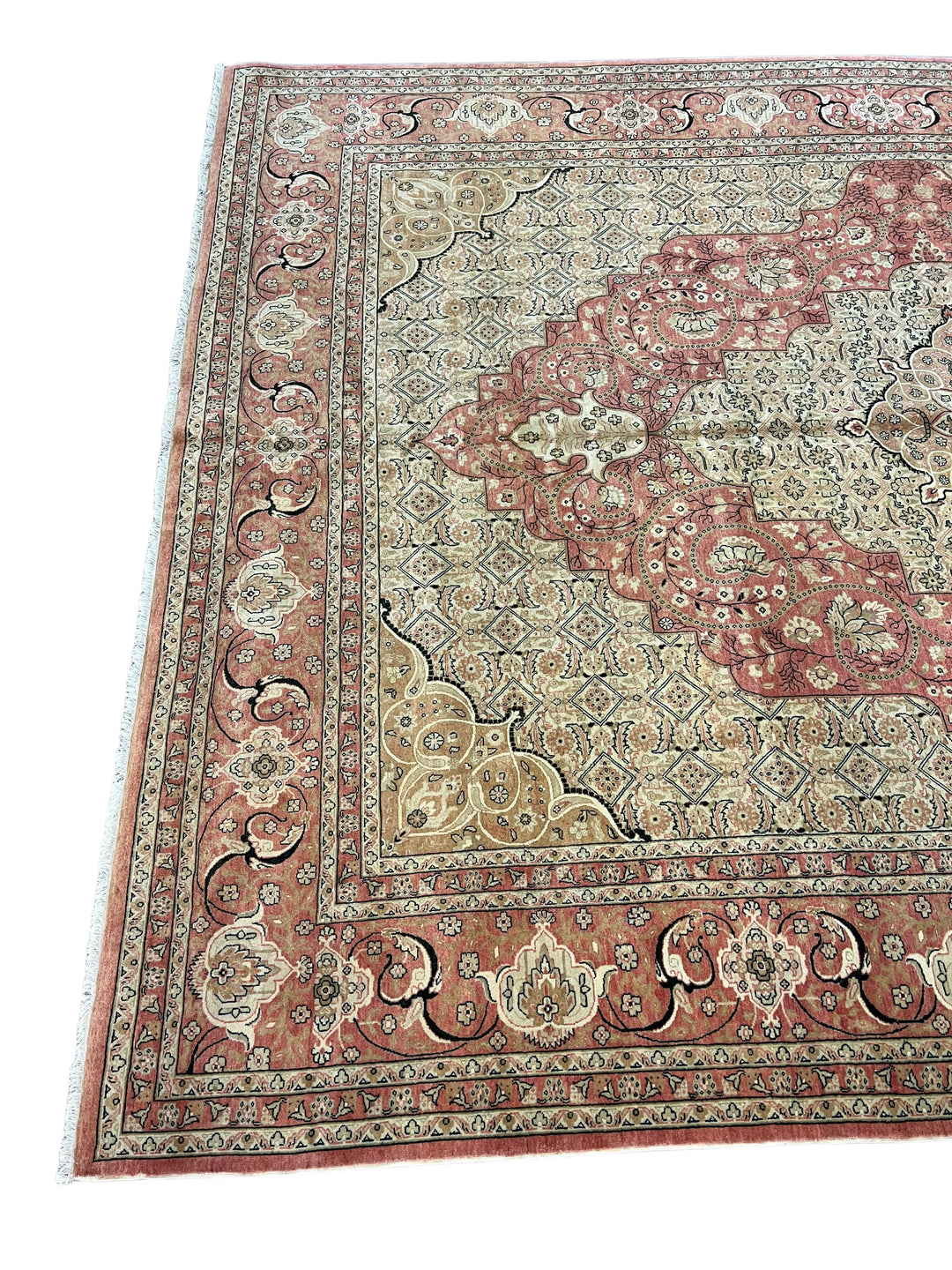 Pink &amp; Ivory Hand-Knotted  Rug | Floral Medallion Wool Rug | 9.1 x 11.11