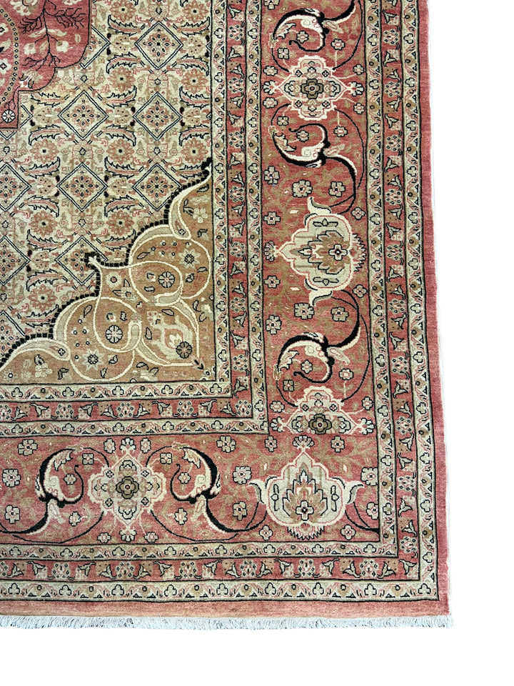 Pink &amp; Ivory Hand-Knotted  Rug | Floral Medallion Wool Rug | 9.1 x 11.11