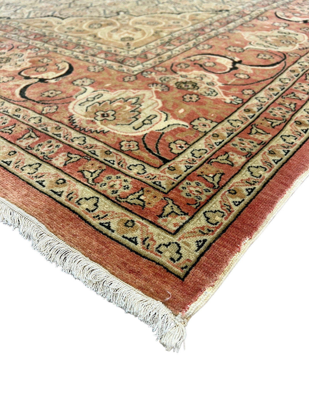 Pink &amp; Ivory Hand-Knotted  Rug | Floral Medallion Wool Rug | 9.1 x 11.11