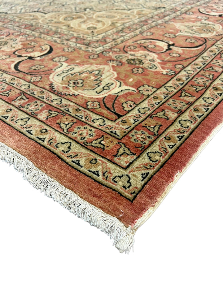 Pink &amp; Ivory Hand-Knotted  Rug | Floral Medallion Wool Rug | 9.1 x 11.11