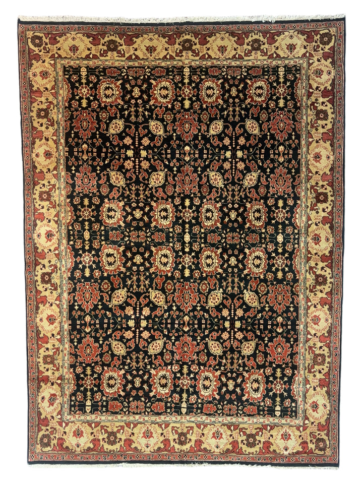 Black &amp; Ivory Traditional Hand-Knotted Wool Rug - Floral Persian Style Rug - 9.1 x 11.11