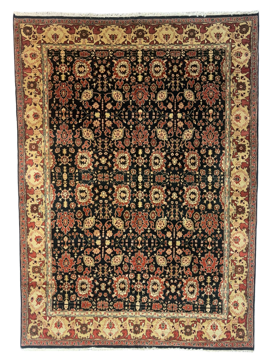 Black & Ivory Traditional Hand-Knotted Wool Rug - Floral Persian Style Rug - 9.1 x 11.11
