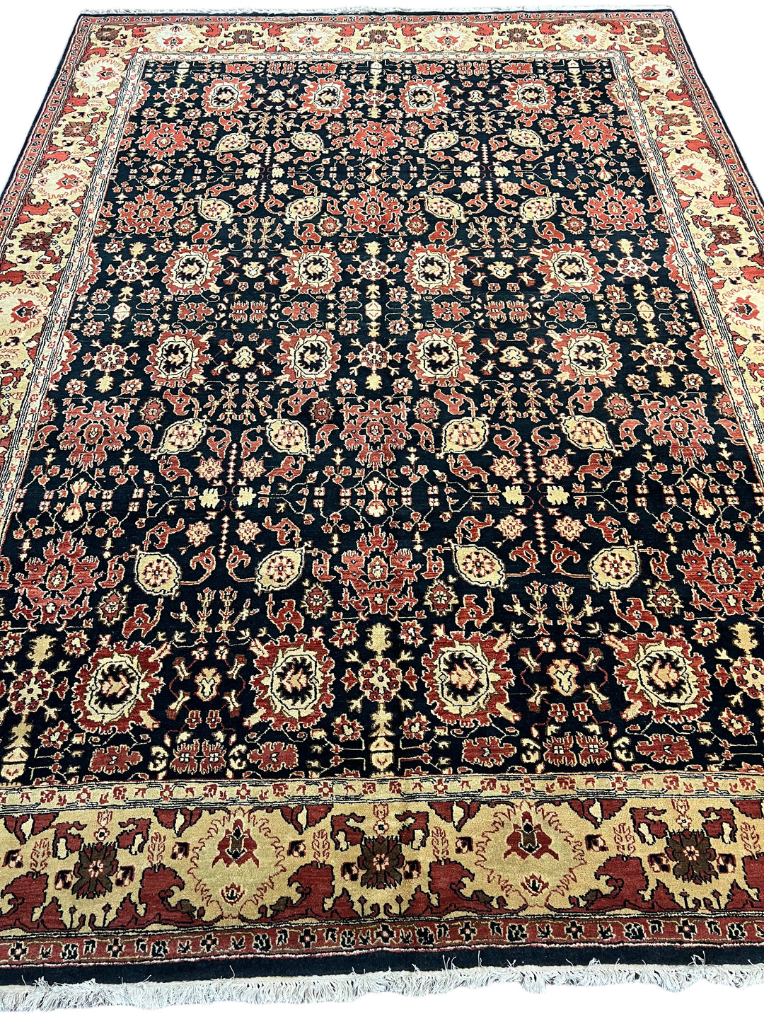 Black &amp; Ivory Traditional Hand-Knotted Wool Rug - Floral Persian Style Rug - 9.1 x 11.11