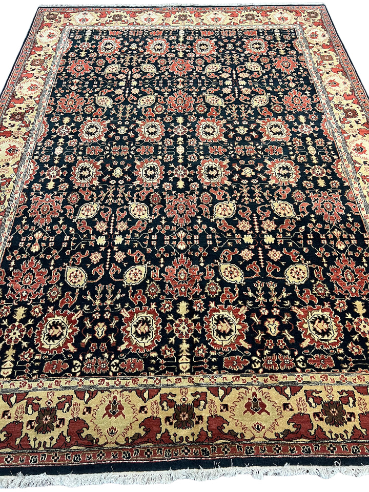 Black &amp; Ivory Traditional Hand-Knotted Wool Rug - Floral Persian Style Rug - 9.1 x 11.11