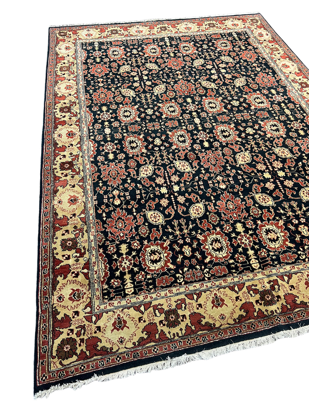 Black &amp; Ivory Traditional Hand-Knotted Wool Rug - Floral Persian Style Rug - 9.1 x 11.11