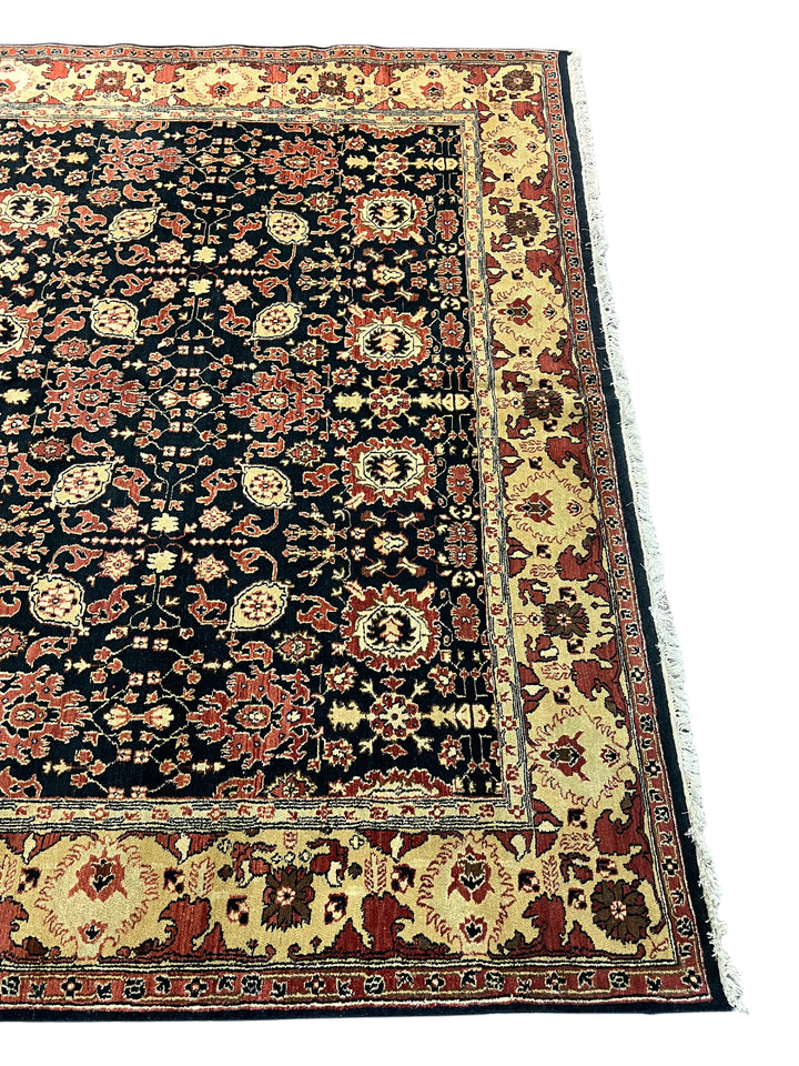 Black &amp; Ivory Traditional Hand-Knotted Wool Rug - Floral Persian Style Rug - 9.1 x 11.11