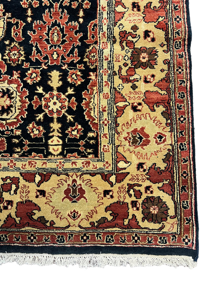 Black &amp; Ivory Traditional Hand-Knotted Wool Rug - Floral Persian Style Rug - 9.1 x 11.11