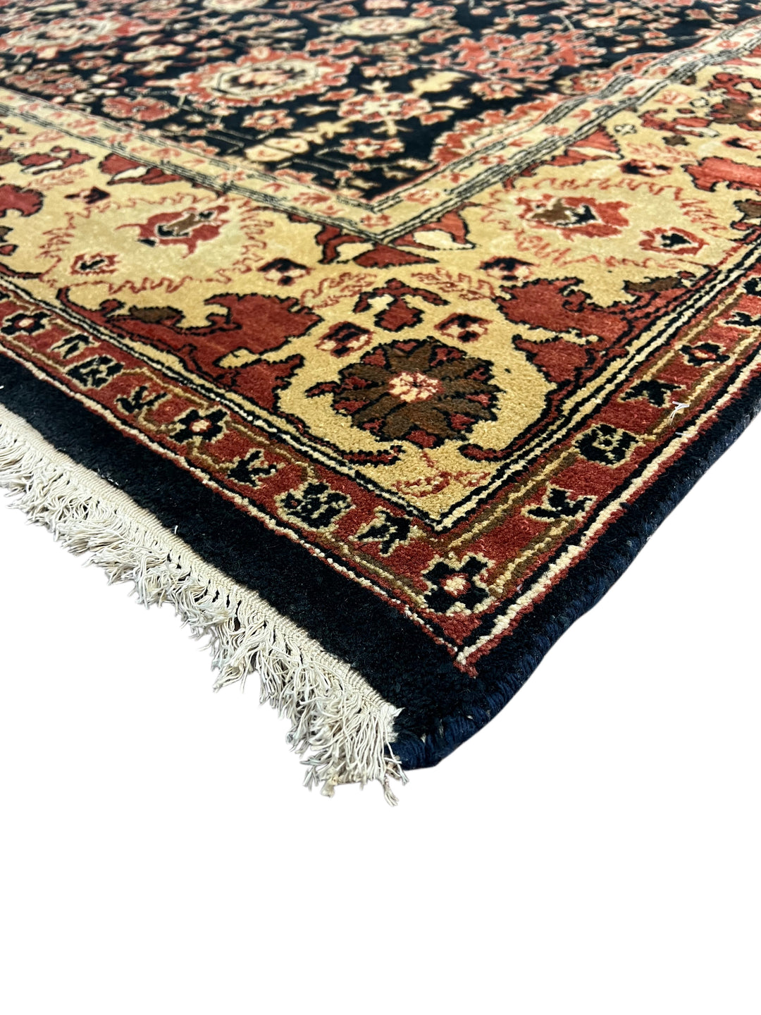 Black &amp; Ivory Traditional Hand-Knotted Wool Rug - Floral Persian Style Rug - 9.1 x 11.11