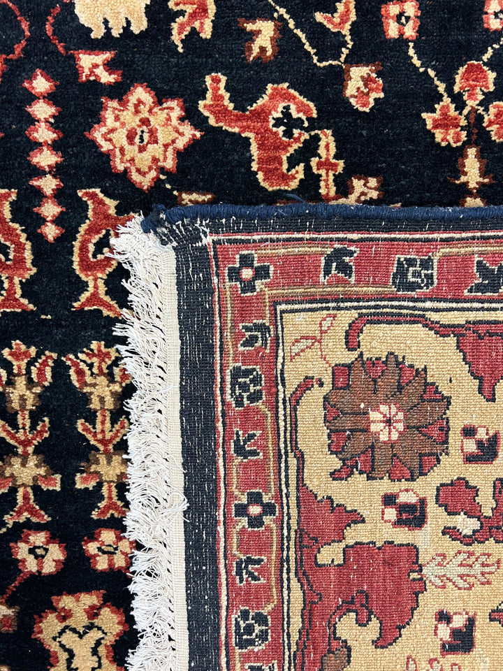 Black &amp; Ivory Traditional Hand-Knotted Wool Rug - Floral Persian Style Rug - 9.1 x 11.11