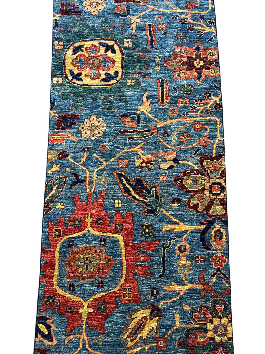 Hand-Knotted Blue Floral Runner Rug - Traditional Wool Hallway Runner - 3.0 x 14.10