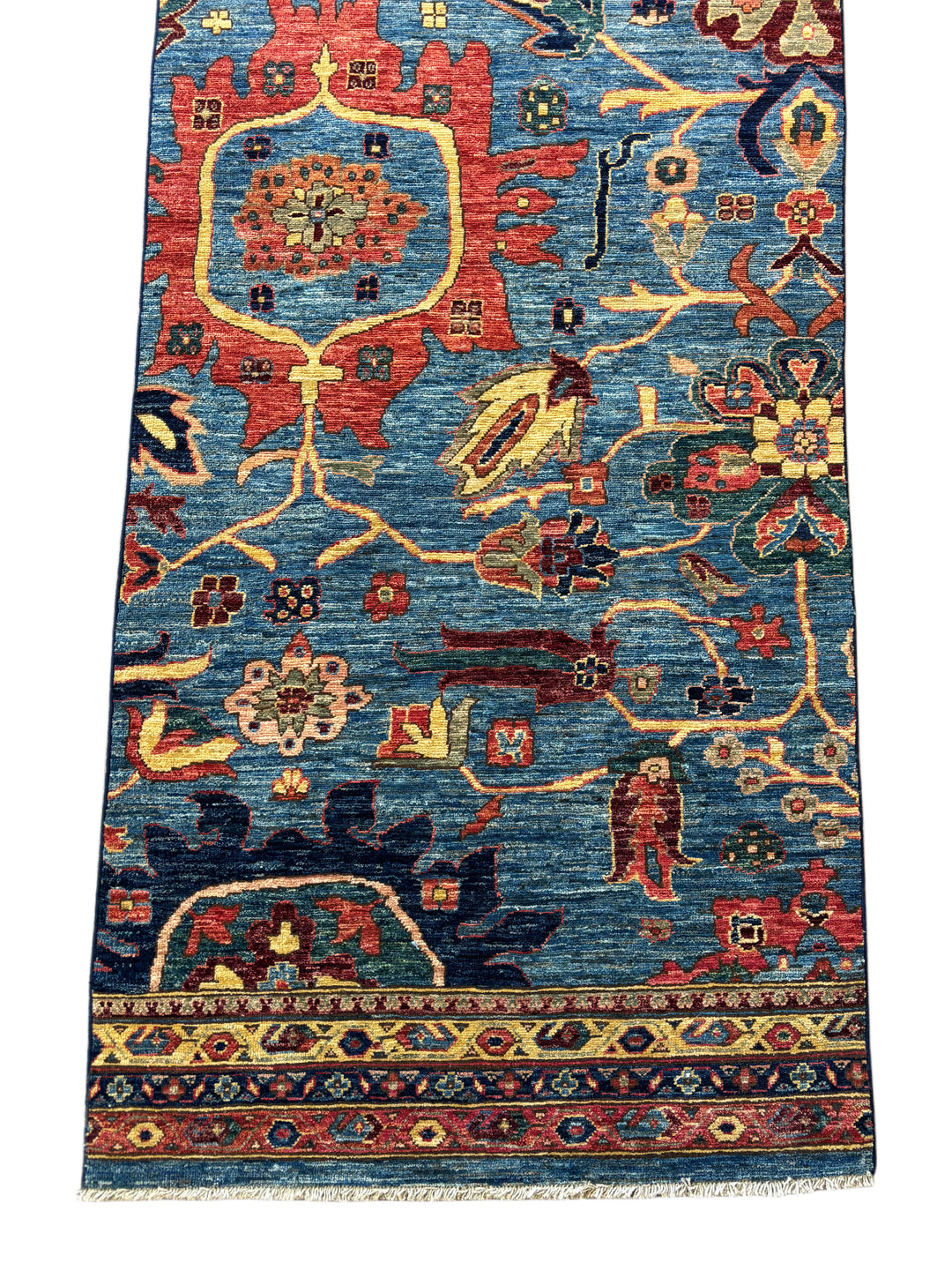 Hand-Knotted Blue Floral Runner Rug - Traditional Wool Hallway Runner - 3.0 x 14.10