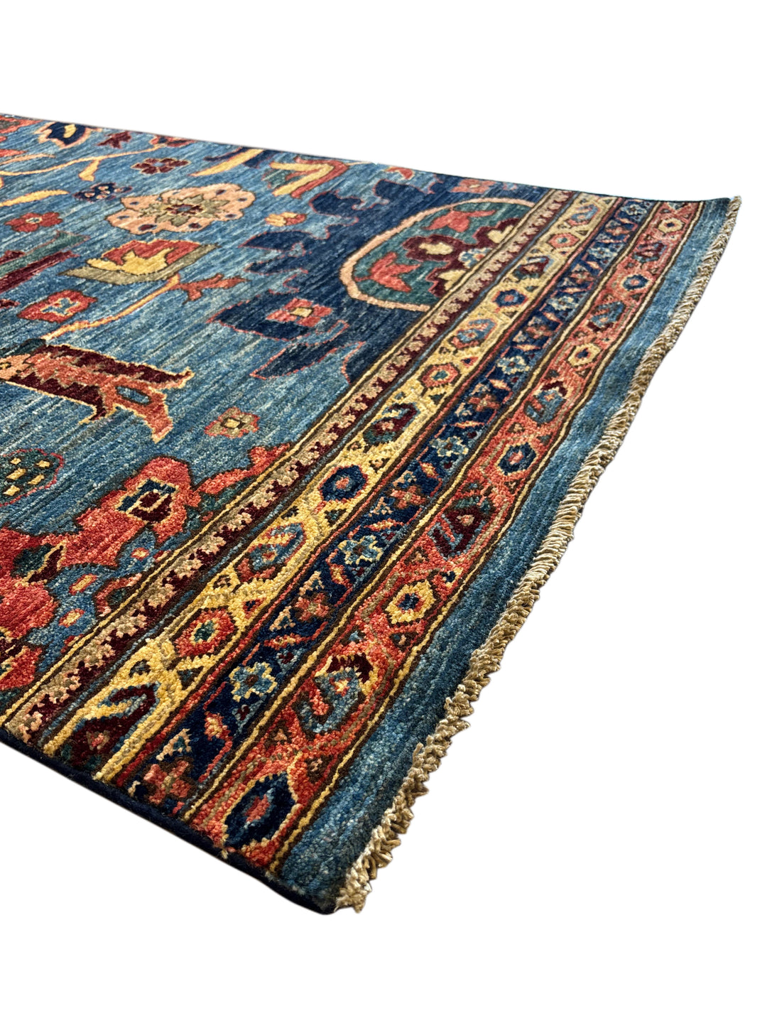Hand-Knotted Blue Floral Runner Rug - Traditional Wool Hallway Runner - 3.0 x 14.10