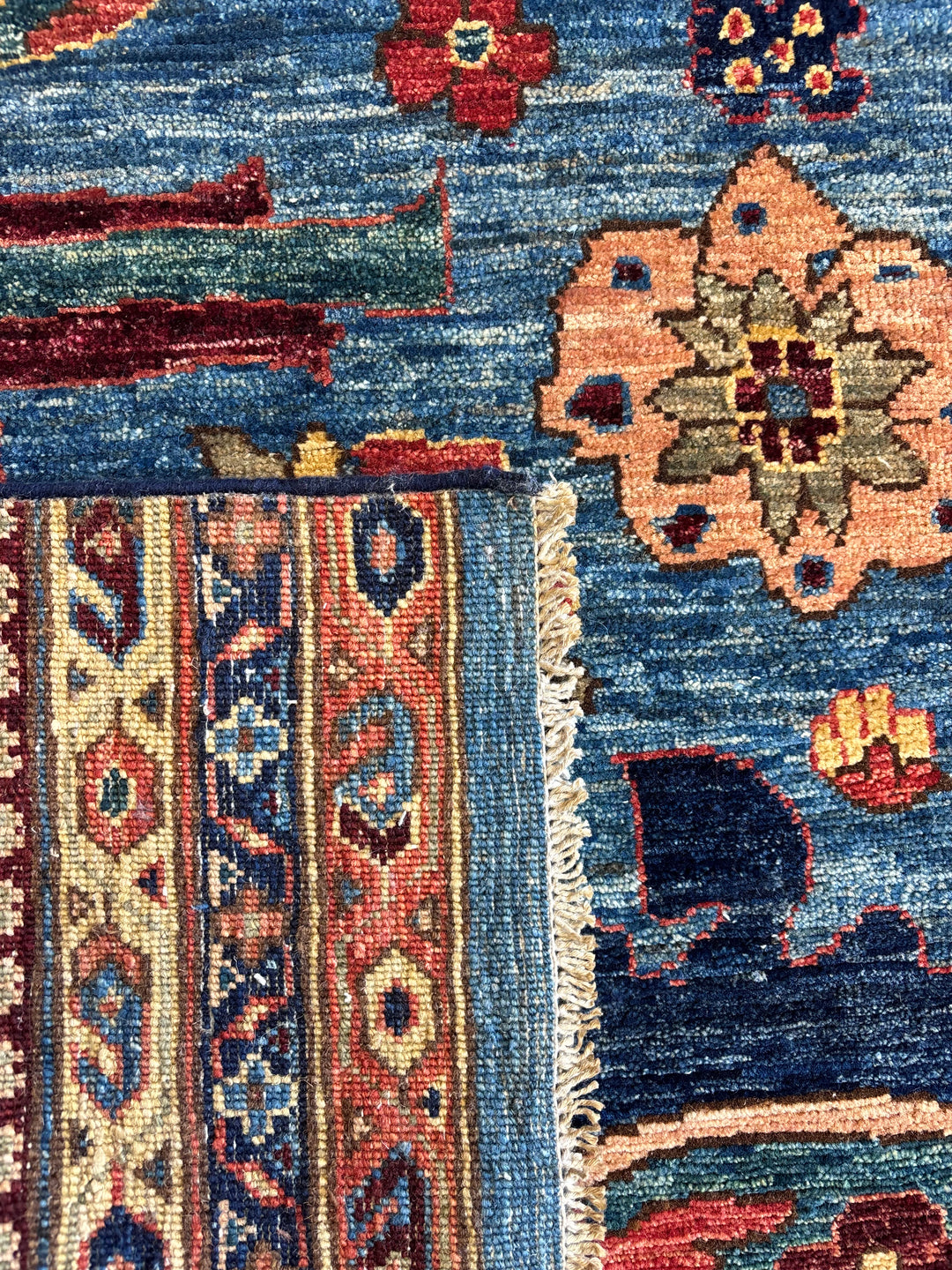 Hand-Knotted Blue Floral Runner Rug - Traditional Wool Hallway Runner - 3.0 x 14.10