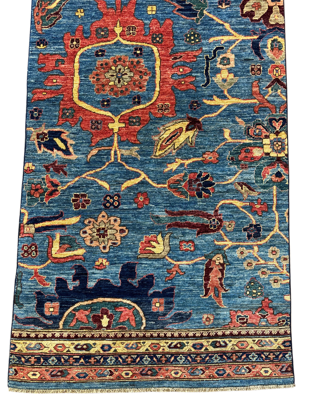 Hand-Knotted Blue Floral Runner Rug - Traditional Wool Hallway Runner - 3.5 x 14.10