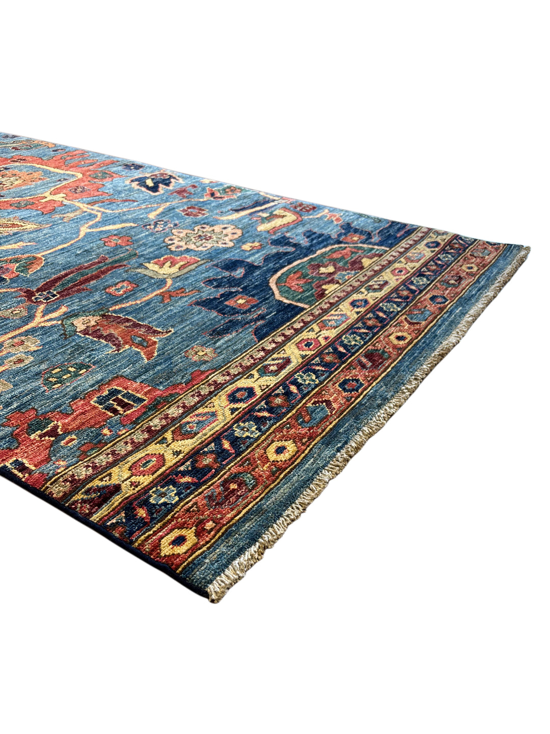 Hand-Knotted Blue Floral Runner Rug - Traditional Wool Hallway Runner - 3.5 x 14.10