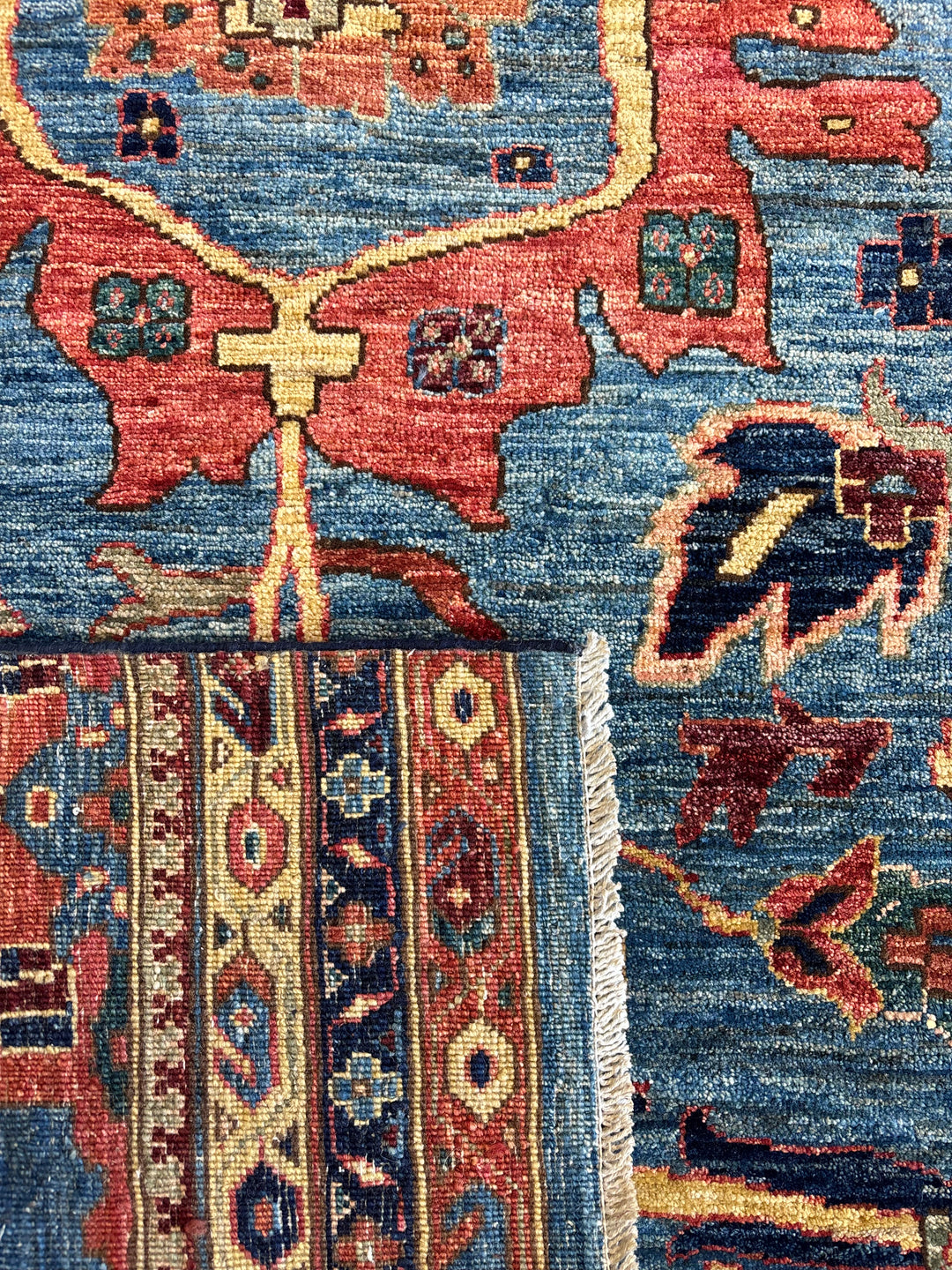 Hand-Knotted Blue Floral Runner Rug - Traditional Wool Hallway Runner - 3.5 x 14.10
