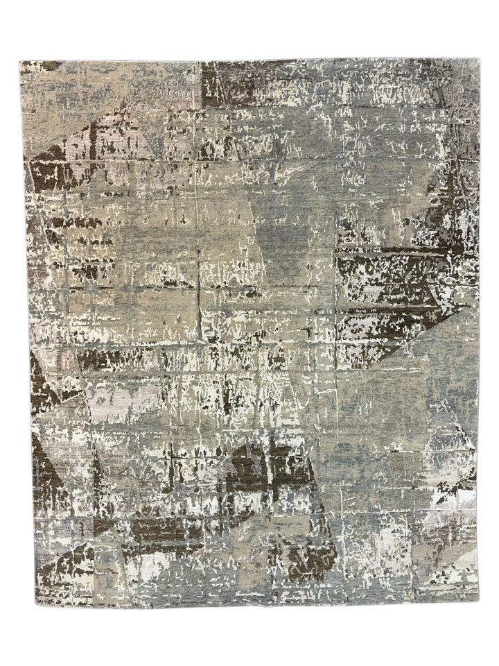 Soft Gray, Taupe &amp; Ivory Abstract Art Silk Rug – 8.1’ x 9.10’
