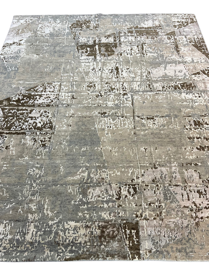 Soft Gray, Taupe &amp; Ivory Abstract Art Silk Rug – 8.1’ x 9.10’
