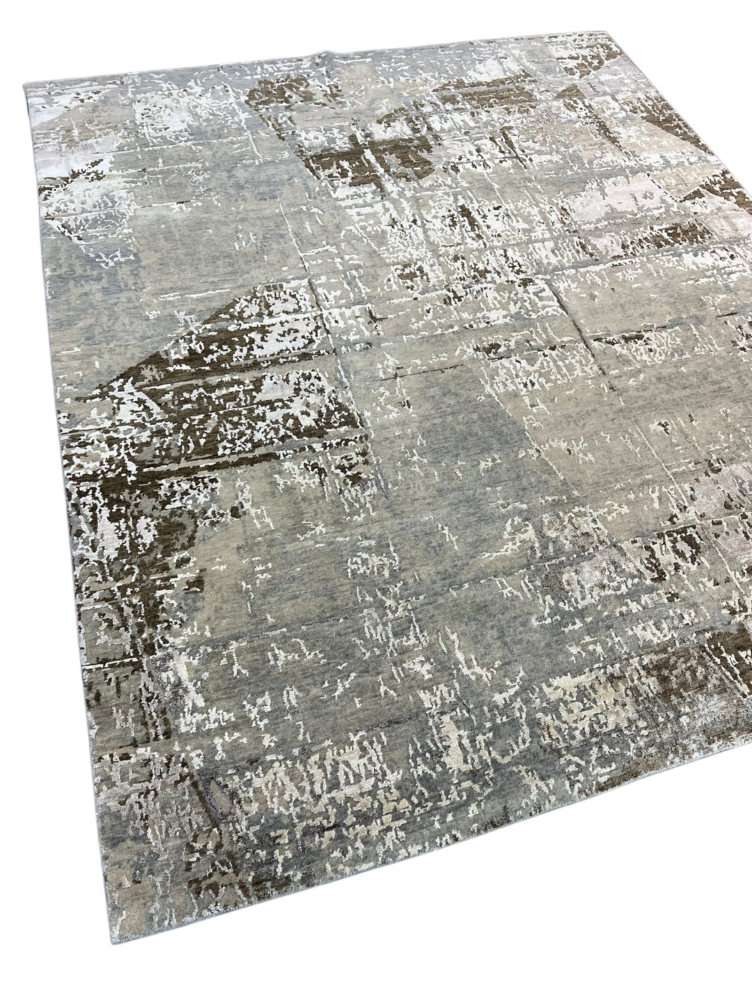 Soft Gray, Taupe &amp; Ivory Abstract Art Silk Rug – 8.1’ x 9.10’