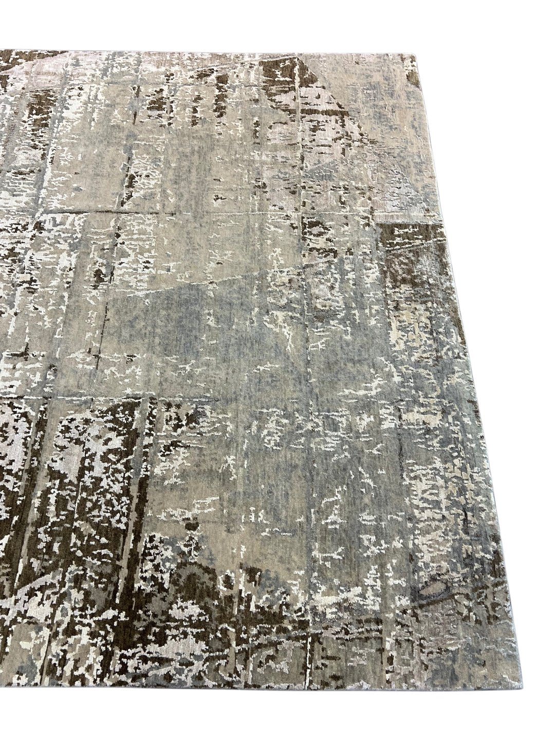 Soft Gray, Taupe &amp; Ivory Abstract Art Silk Rug – 8.1’ x 9.10’