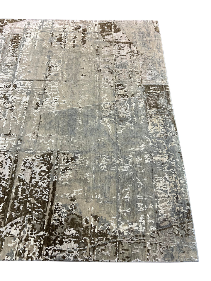 Soft Gray, Taupe &amp; Ivory Abstract Art Silk Rug – 8.1’ x 9.10’