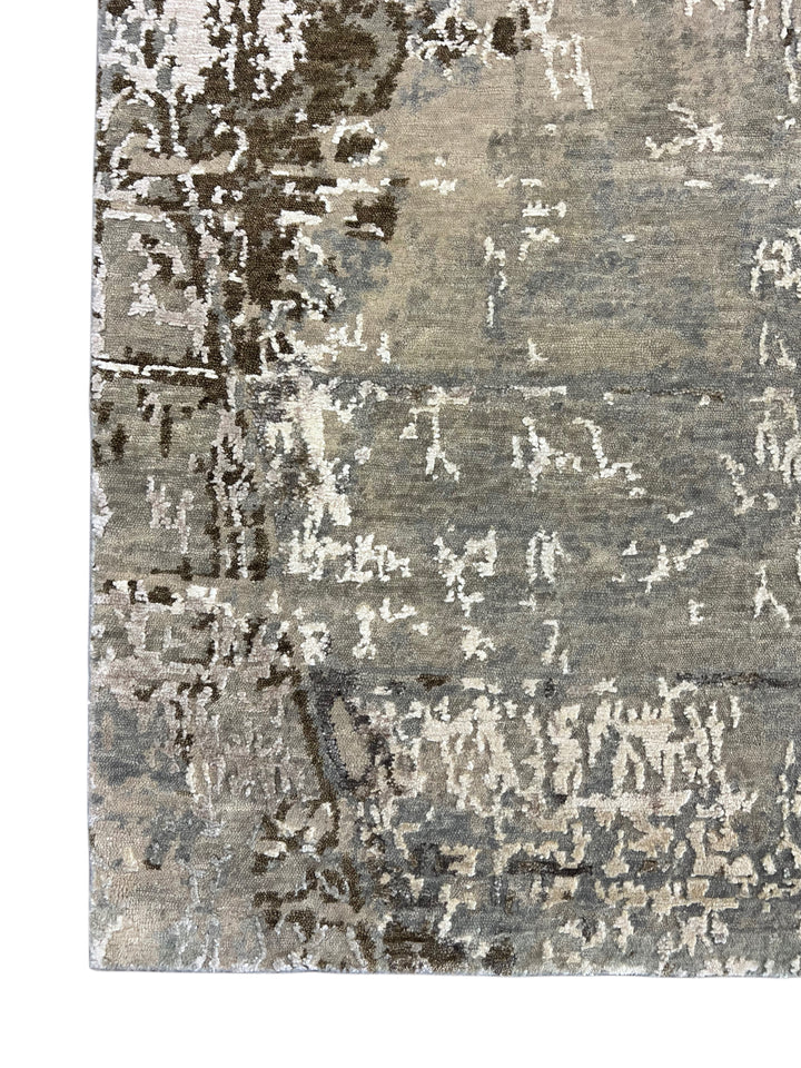 Soft Gray, Taupe &amp; Ivory Abstract Art Silk Rug – 8.1’ x 9.10’