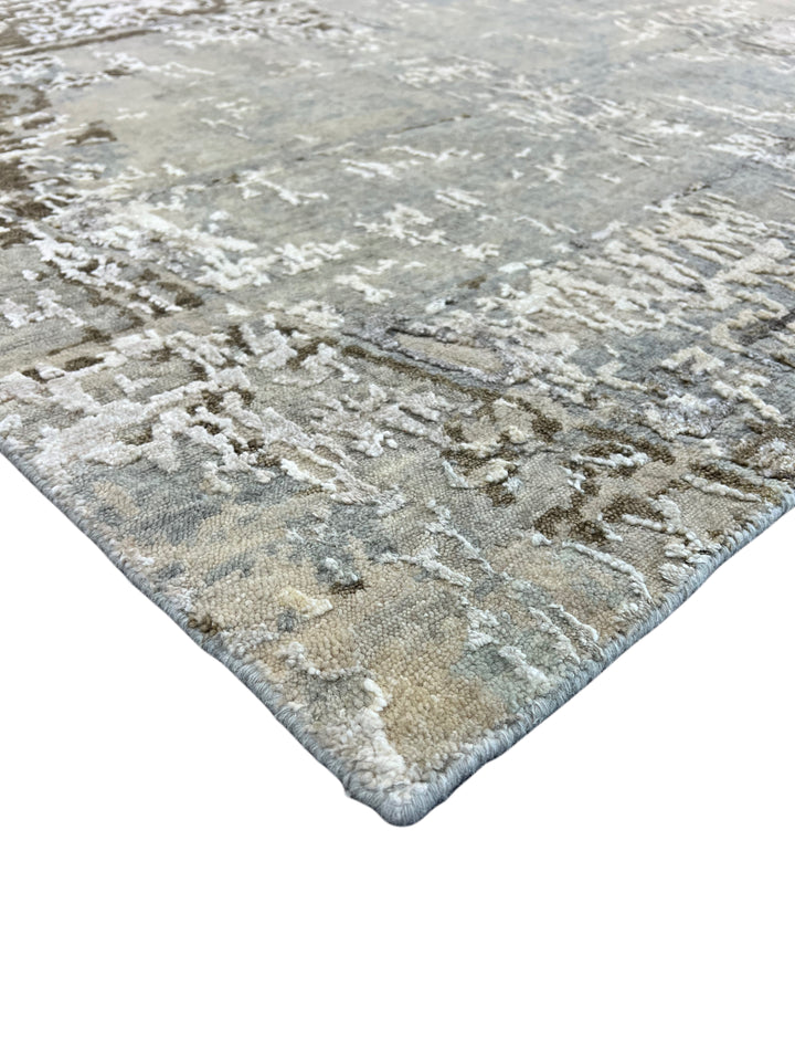 Soft Gray, Taupe &amp; Ivory Abstract Art Silk Rug – 8.1’ x 9.10’