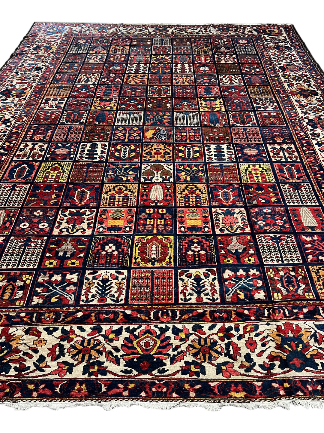 Hand-Knotted Persian Garden Panel Wool Rug | Navy, Ivory &amp; Multicolor Floral Design | 12.4 x 16.10