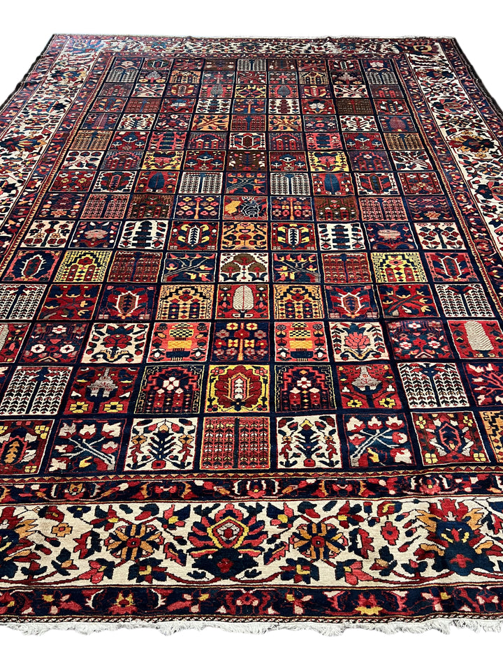 Hand-Knotted Persian Garden Panel Wool Rug | Navy, Ivory &amp; Multicolor Floral Design | 12.4 x 16.10