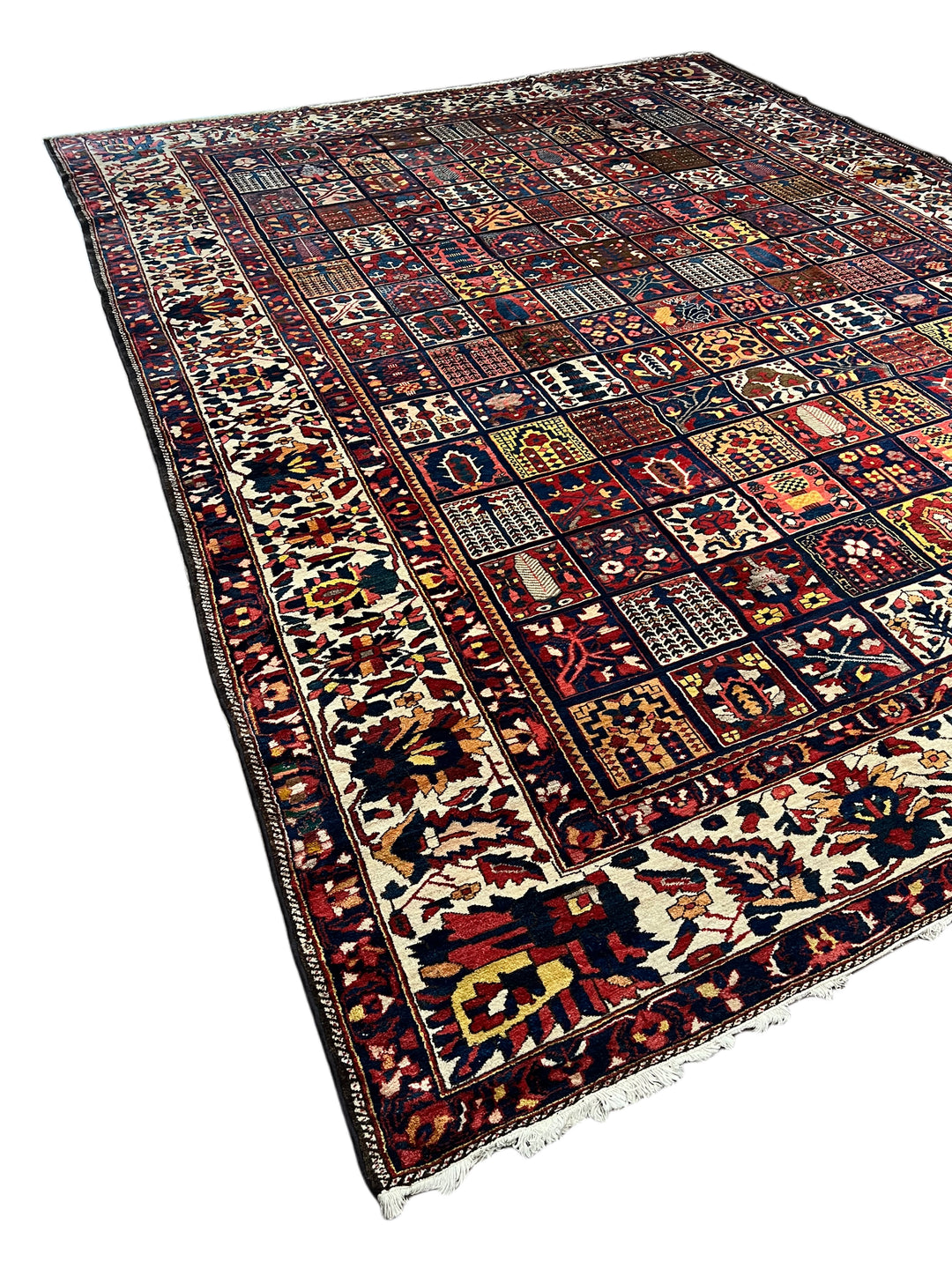 Hand-Knotted Persian Garden Panel Wool Rug | Navy, Ivory &amp; Multicolor Floral Design | 12.4 x 16.10