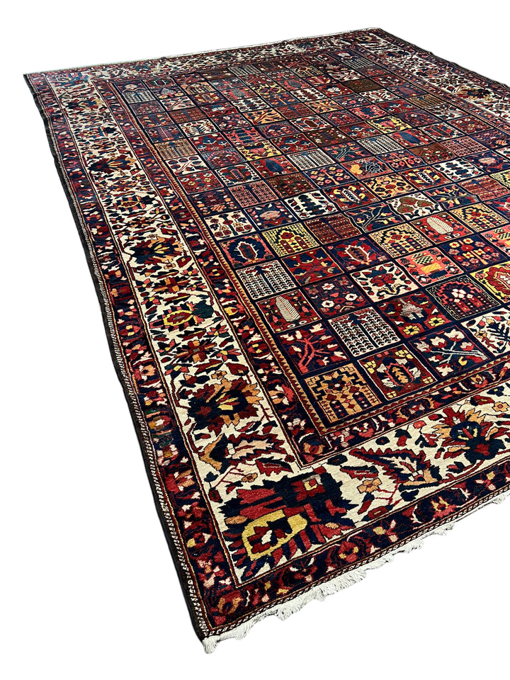 Hand-Knotted Persian Garden Panel Wool Rug | Navy, Ivory &amp; Multicolor Floral Design | 12.4 x 16.10