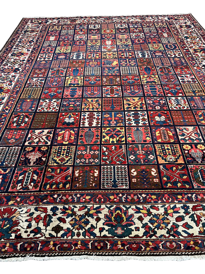 Hand-Knotted Persian Garden Panel Wool Rug | Navy, Ivory &amp; Multicolor Floral Design | 12.4 x 16.10