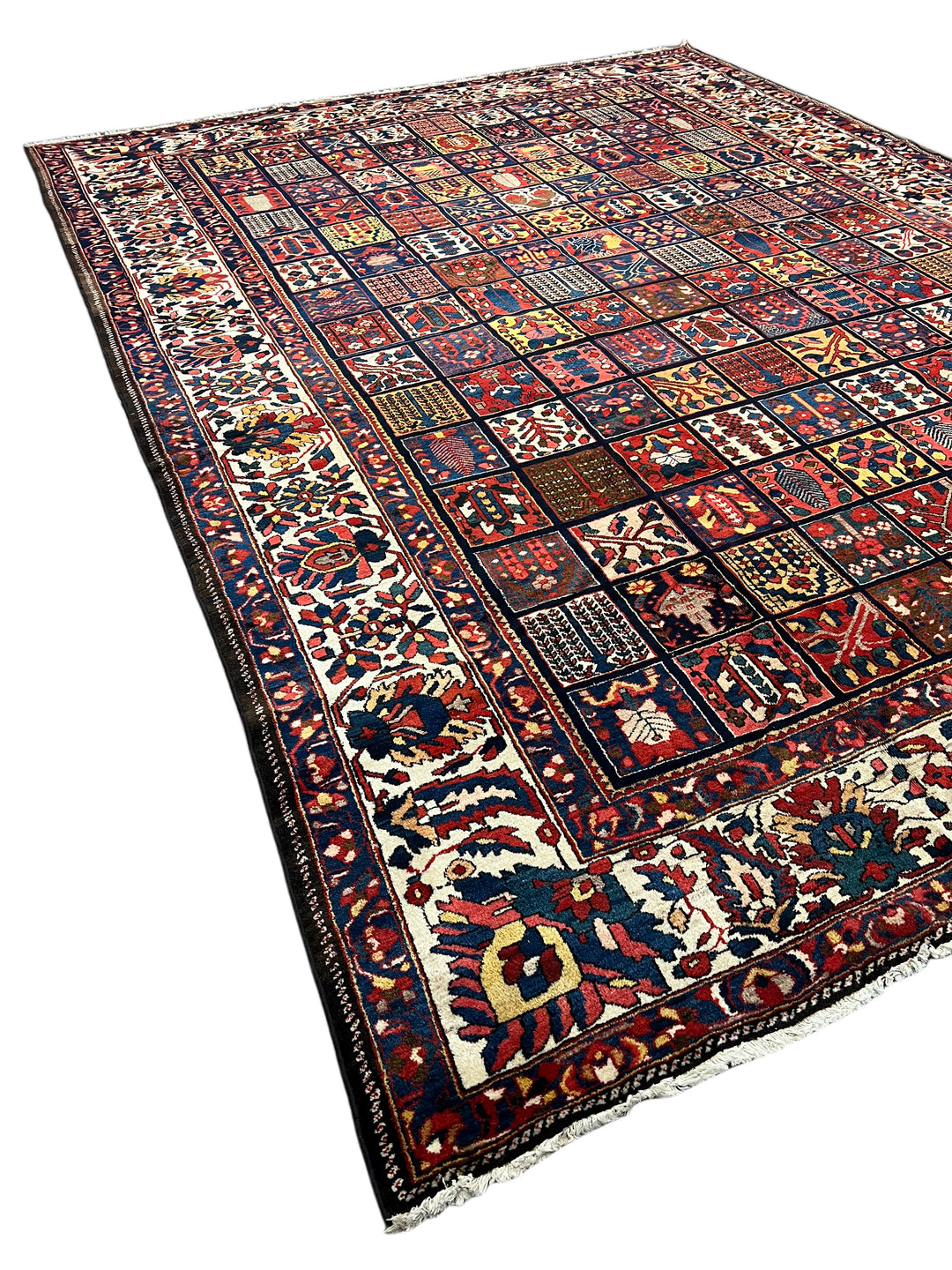 Hand-Knotted Persian Garden Panel Wool Rug | Navy, Ivory &amp; Multicolor Floral Design | 12.4 x 16.10