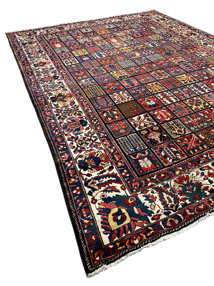 Hand-Knotted Persian Garden Panel Wool Rug | Navy, Ivory &amp; Multicolor Floral Design | 12.4 x 16.10