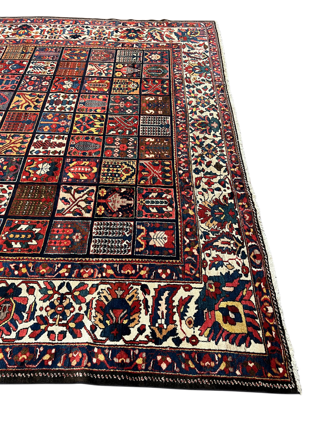 Hand-Knotted Persian Garden Panel Wool Rug | Navy, Ivory &amp; Multicolor Floral Design | 12.4 x 16.10
