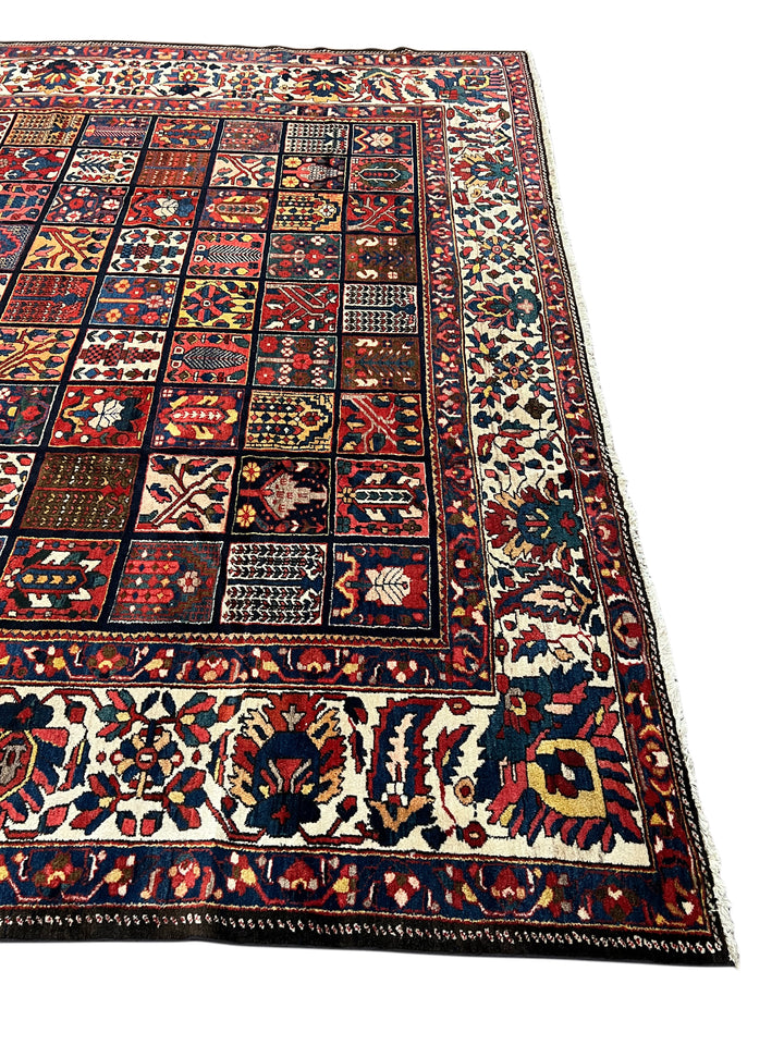 Hand-Knotted Persian Garden Panel Wool Rug | Navy, Ivory &amp; Multicolor Floral Design | 12.4 x 16.10