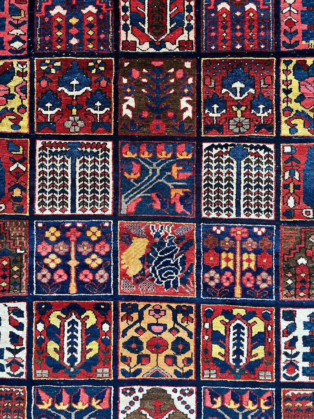 Hand-Knotted Persian Garden Panel Wool Rug | Navy, Ivory &amp; Multicolor Floral Design | 12.4 x 16.10