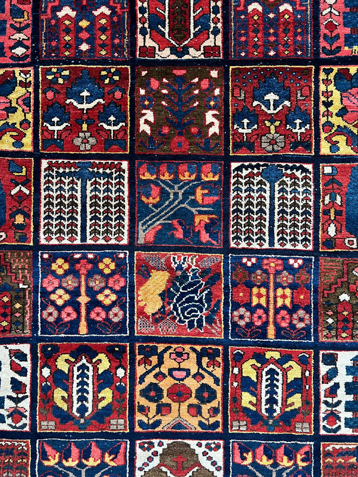 Hand-Knotted Persian Garden Panel Wool Rug | Navy, Ivory &amp; Multicolor Floral Design | 12.4 x 16.10