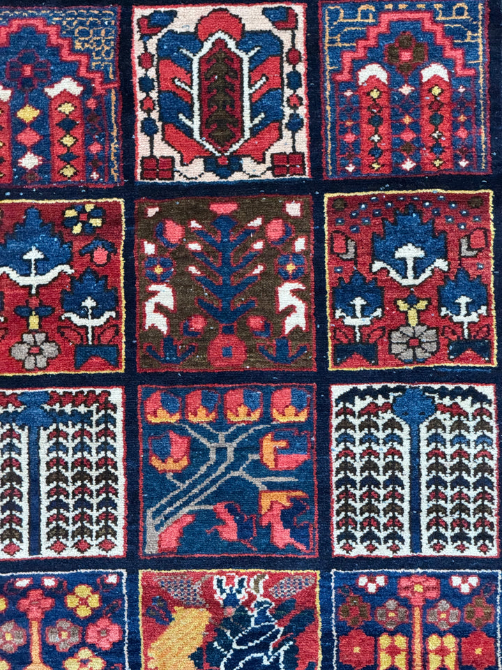 Hand-Knotted Persian Garden Panel Wool Rug | Navy, Ivory &amp; Multicolor Floral Design | 12.4 x 16.10