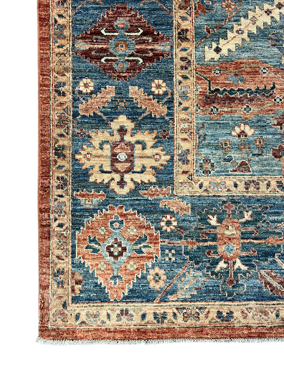 Hand-Knotted Serapi Wool Rug | Blue, Rust &amp; Ivory Traditional Persian Design | 8.2 x 9.7