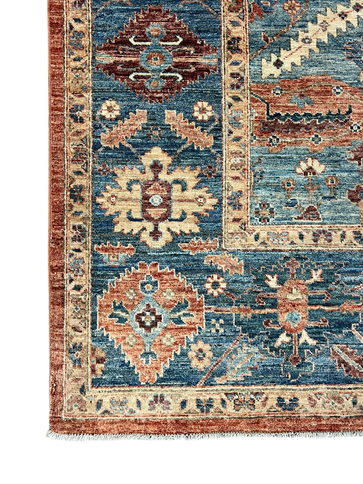 Hand-Knotted Serapi Wool Rug | Blue, Rust &amp; Ivory Traditional Persian Design | 8.2 x 9.7